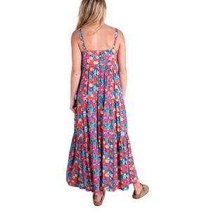 NWT Natural Life Patricia Pink and Blue Floral Boho Maxi Dress Sz M